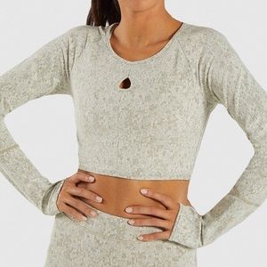 GYMSHARK Khaki Fleur texture Crop Top
